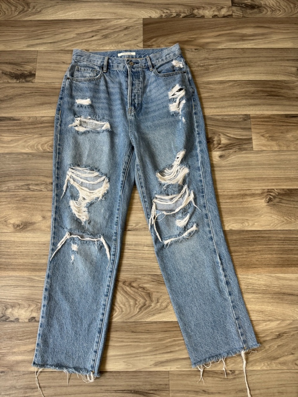 Pacsun High Rise Straight Jean in Light Wash Distressed 100% Cotton Denim Sz 27